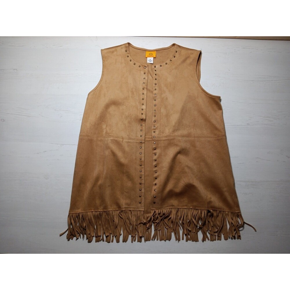 Ruby Rd. Woman Fringed Medium Faux Suede Vest Western Boho Lagenlook